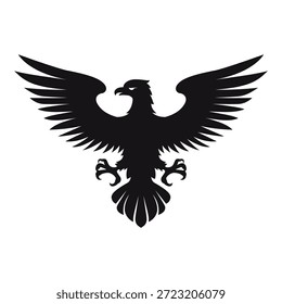 Una silueta de un águila heráldica con alas extendidas. El águila está destinada a su uso como emblemas, logotipos o propósitos decorativos en varios contextos.