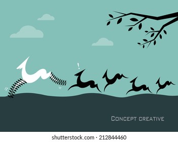 Silhouette of a herd of deer on blue background. Concept creative