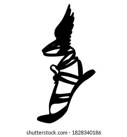 Silhouette of Hermes sandal. Heraldry. Hand drawn vector illustration isolated on white.