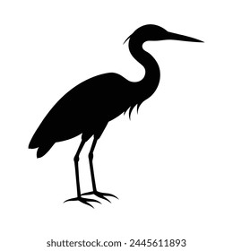 silhouette of a heron bird on white