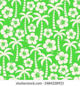 Fleur d'hibiscus silhouette et motif harmonieux de palmier pour les vacances d'été.