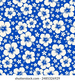 Silhouette hibiscus and little flower seamless pattern design for summer holidays background.