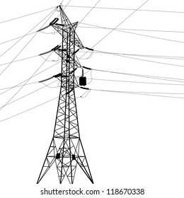 Silhouette of high voltage power lines. Vector  illustration.