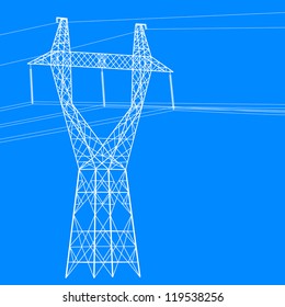 Silhouette of high voltage power lines. Vector  illustration.