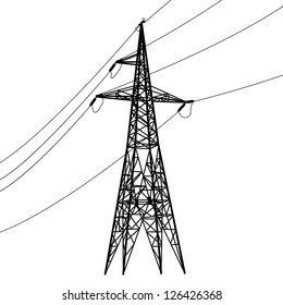 Silhouette of high voltage power lines. Vector  illustration.