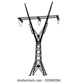 Silhouette of high voltage power lines. Vector  illustration.