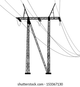 Silhouette of high voltage power lines. Vector  illustration.