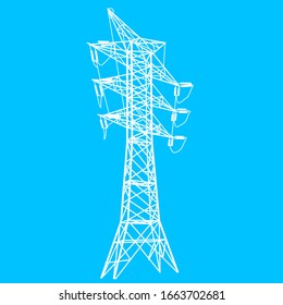 Silhouette of high voltage power lines. Vector illustration.