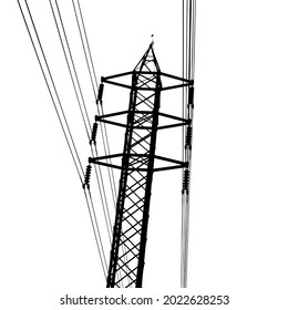 Silhouette of high voltage power lines vector. Electricity consumption, production and distribution.