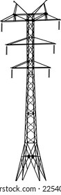 Silhouette of high voltage power lines on a white background