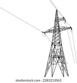 Silhouette of high voltage power lines on a white background.