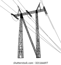 Silhouette of high voltage power lines. Vector  illustration.