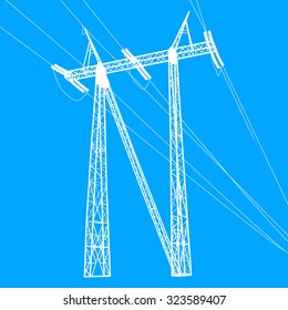 Silhouette of high voltage power lines. Vector  illustration.