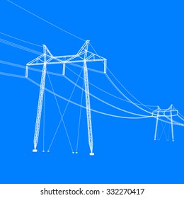 Silhouette of high voltage power lines. Vector  illustration.