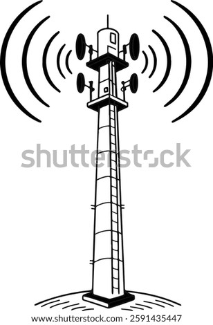 silhouette of Highly Detailed Tower mobile telecom, tower on a white background, high-speed Internet of a new generation	