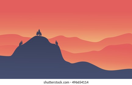 Silhouette of hight hill at sunset vector illustration