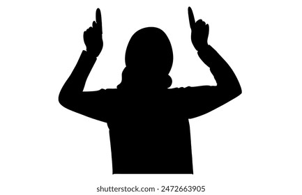 silhouette of hijab woman pointing away hands together