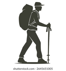 Silhueta de um Caminhante com Mochila e Trekking Polos Explorando o Grande Exterior em uma Aventura de Caminhada