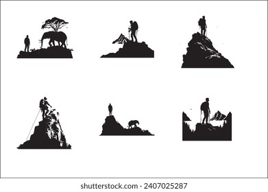 Silhouette of hiker, Hiking Mountaineering, hiking, angle, animals, hiking silhouette vector