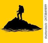 silhouette of a hiker mountain climber adventurer nature lover cool side view vector illustration