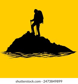 silhouette of a hiker mountain climber adventurer nature lover cool side view vector illustration