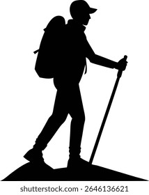 Silhueta De Um Caminhante Com Walking Stick - Elemento De Design Premium