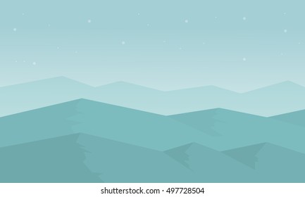 Silhouette of hill with fog scenery vector flat