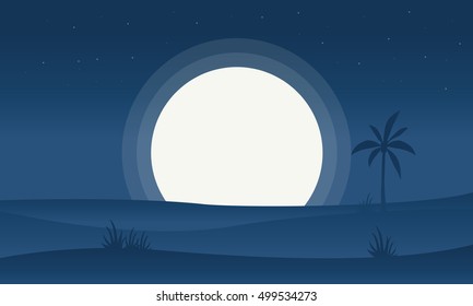 Silhouette of hill and full moon landscape illustration