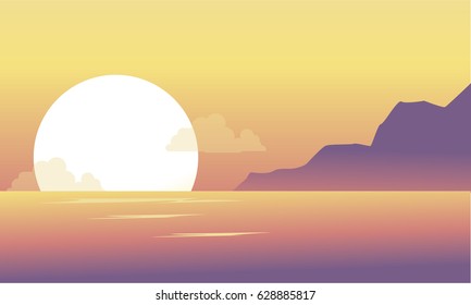 Silhouette of hill and lake at the morning scenery