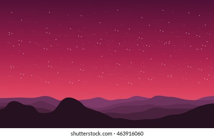 Silhouette of hill at night on red backgrounds