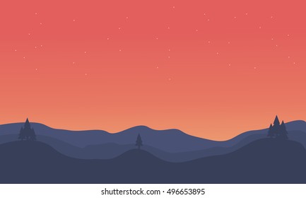 Silhouette of hill orange sky landscape vector illustration