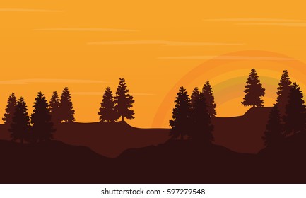 Silhouette of hill with orange sky landscape