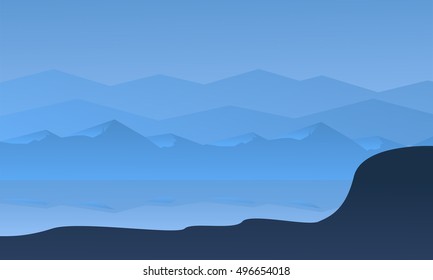 Silhouette of hill and river vector illustration