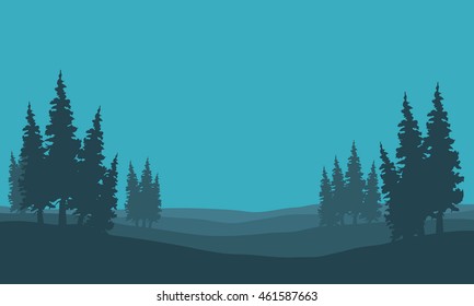Silhouette of hill and spruce vector illustration