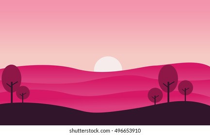 Silhouette of hill and sun landscape vector illustration