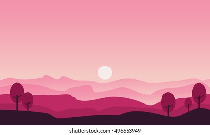 Silhouette of hill and tree scenery vector illustration