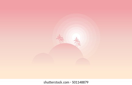 Silhouette of hill tree and sun landscape vector art