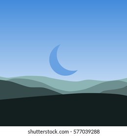 Silhouette of the hills and the landscape of the moon vector art