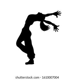The silhouette of hip hop dancer on white background. Stylish athletic young woman in dance pose. Black and white stock vector illustration