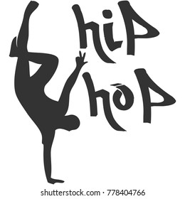 Silhouette of hip hop dancer on white background