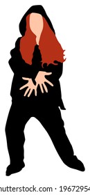 Silhouette of hip hop girl dancer, vector 