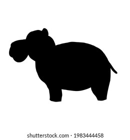 Silhouette of a hippo on a white background.Vector illustration.Hippo animal emblem icon, side view profile.