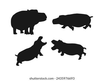 silhouette hippopotamus. black isolated white background