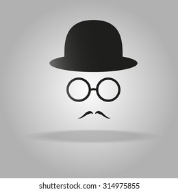 Silhouette of the hipster on the gray background