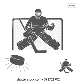 Silhouette Hockey Goalie Isolated On White Background. Vector Illustration.