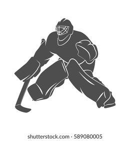 Silhouette hockey goalie player on a white background. Vector illustration.