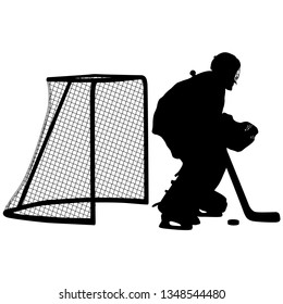 Silhouette of hockey goalkeeper on white background