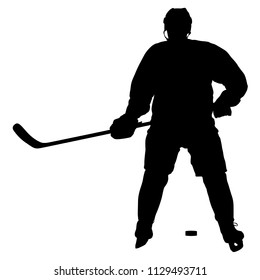 Silhouette of hockey player. Isolated on white