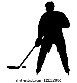 Silhouette of hockey player. Isolated on white