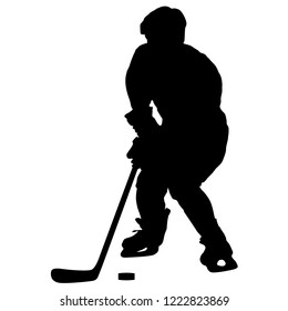 Silhouette of hockey player. Isolated on white